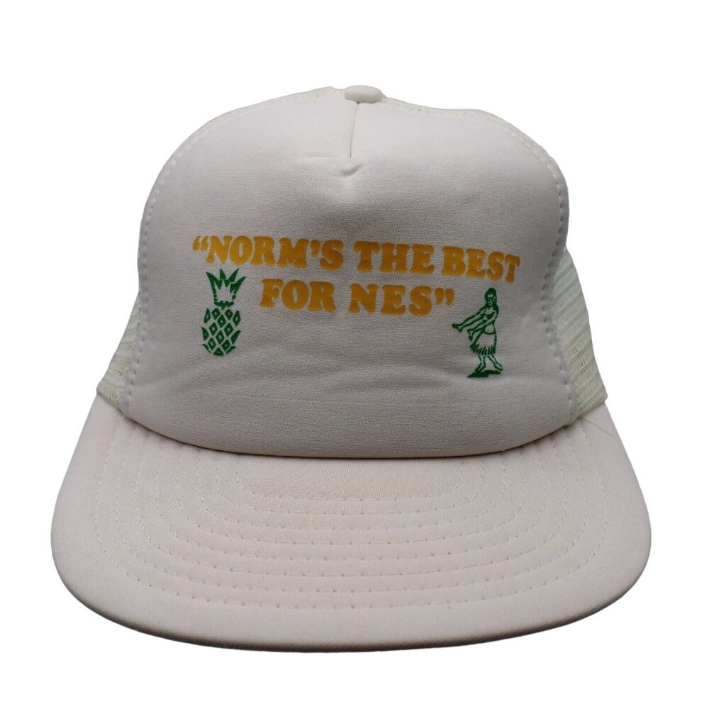 Norms The Best For Nes White Snapback Trucker Hat Pineapple Hula Girl Vintage